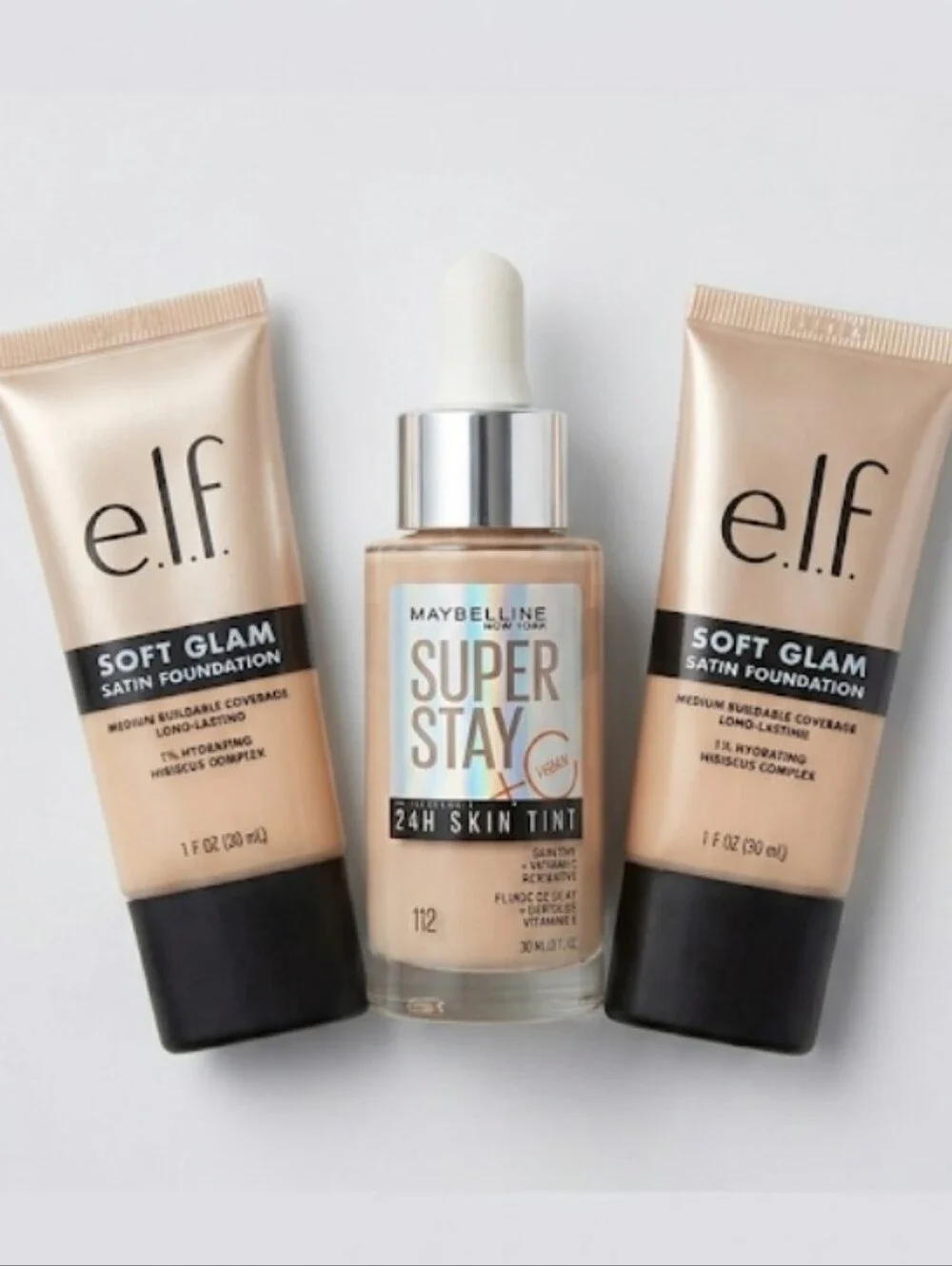 MAKEUP BUNDLE 2 ELF SATIN FOUNDATIONS & 1 MAYBELLINE SUPER STAY SKIN TINT